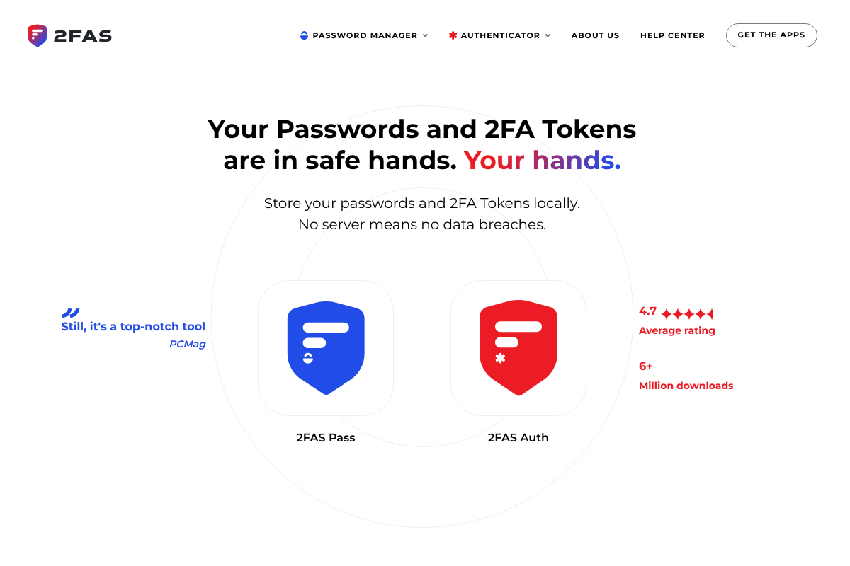 2FAS authenticator homepage, an open-source 2FA app with encrypted backup and multi-device support