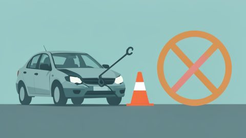 Conceptual illustration of a stranded car with a tow hook and roadside cone beside an open padlock over a recurring-payment loop, evoking roadside help without a locked-in auto-renewing plan