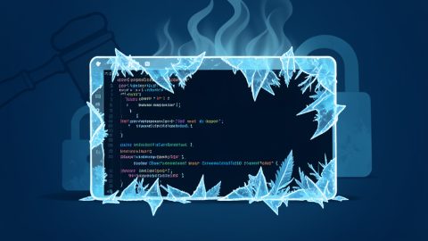 Conceptual illustration of a developer's code editor icon under a frost or ice overlay, representing a chilling effect