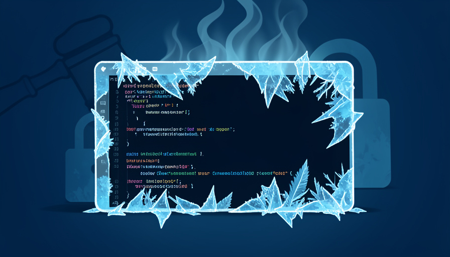 Conceptual illustration of a developer's code editor icon under a frost or ice overlay, representing a chilling effect