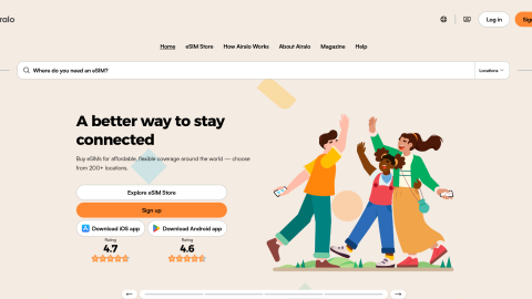 Airalo travel eSIM app store page, a data-only eSIM for cheap local data while traveling abroad