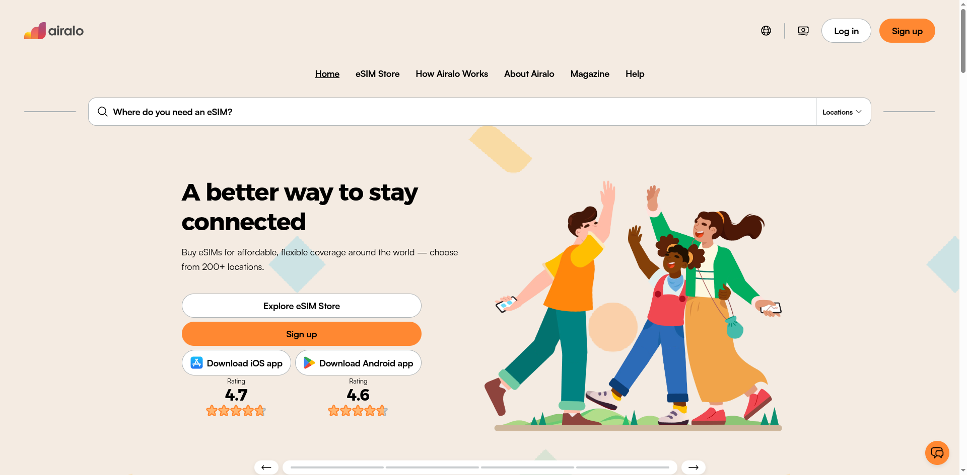 Airalo travel eSIM app store page, a data-only eSIM for cheap local data while traveling abroad