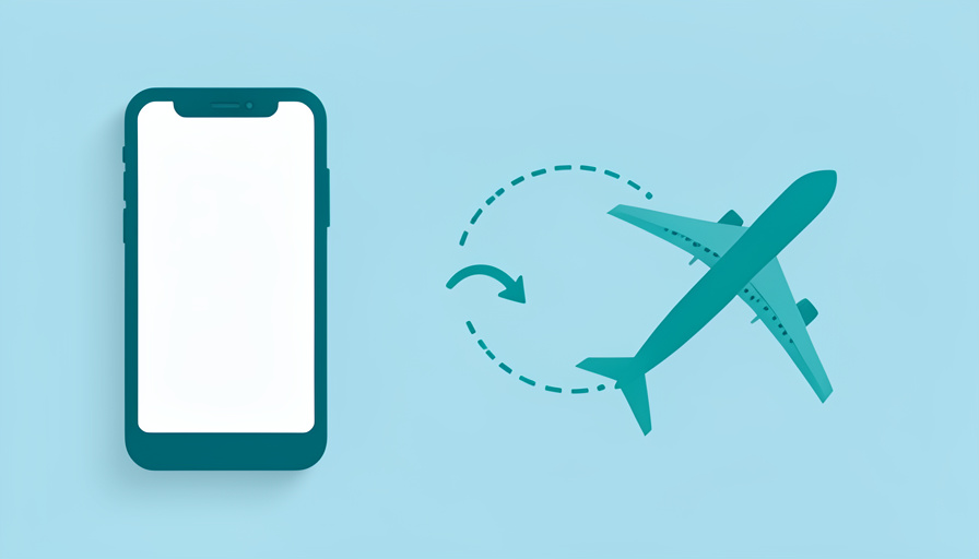 Conceptual illustration of a phone chat window beside an airplane and a rerouted flight path, evoking rebooking a flight after a schedule change