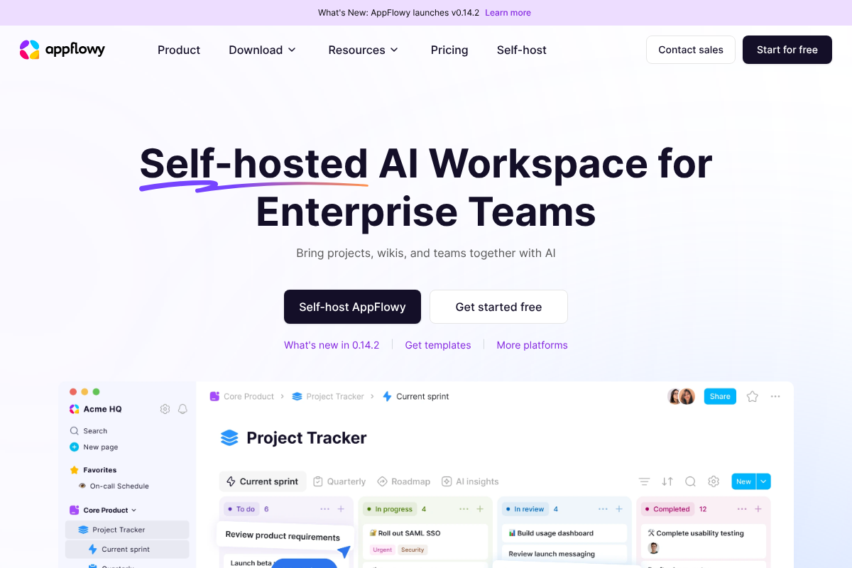 AppFlowy local-first Notion alternative homepage showing offline workspace
