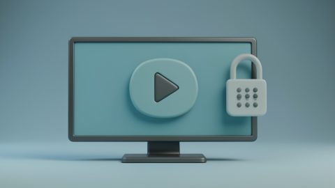 Conceptual illustration of a TV screen with a child-friendly play icon and a small padlock with a keypad, evoking kids streaming profiles protected by a PIN