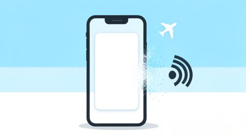 Conceptual illustration of a smartphone showing a fading blank boarding pass with a no-signal symbol and a small airplane, evoking a mobile boarding pass that disappeared offline