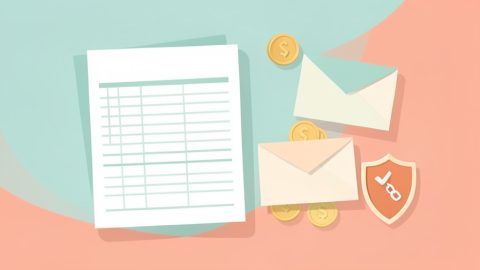 A budget spreadsheet, cash envelopes with coins, and a shield with a broken chain-link icon for no bank connection