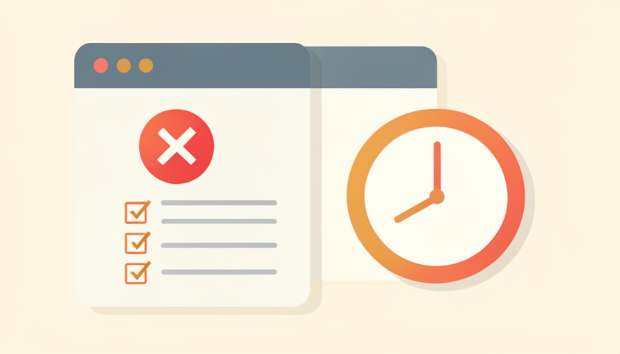 A business account verification screen with a failed status, a document checklist, and a clock showing the wait to regain access