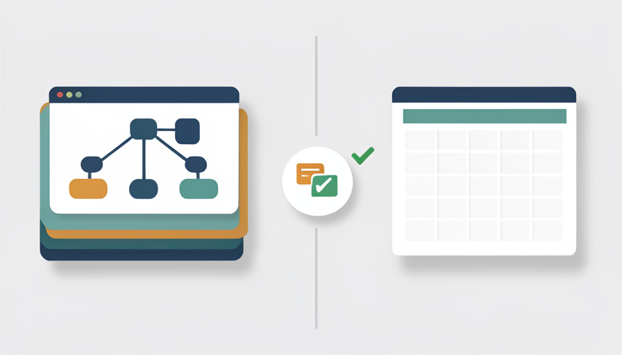 A routing-flowchart booking panel with stacked calendars beside a simple calendar-grid panel, with a conflict warning icon