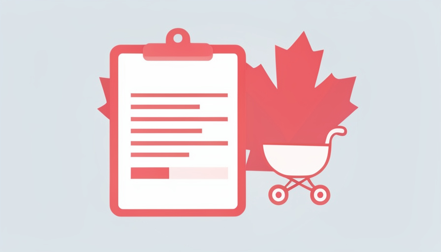 Conceptual illustration of a hospital bill document beside a Canadian maple leaf motif and a stroller icon