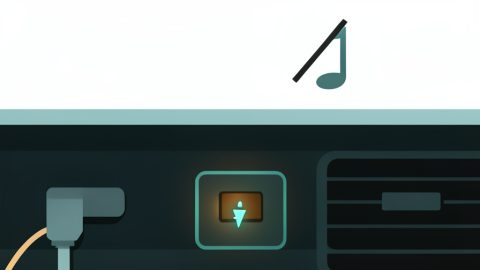 Conceptual illustration of a car dashboard USB port with a charging symbol lit but a crossed-out musical note, evoking a USB port that charges but plays no audio