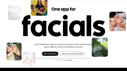 ClassPass homepage showing flexible credit-based access to fitness studios and gyms with no single membership