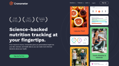 Cronometer nutrition tracking app homepage highlighting verified food database and micronutrients