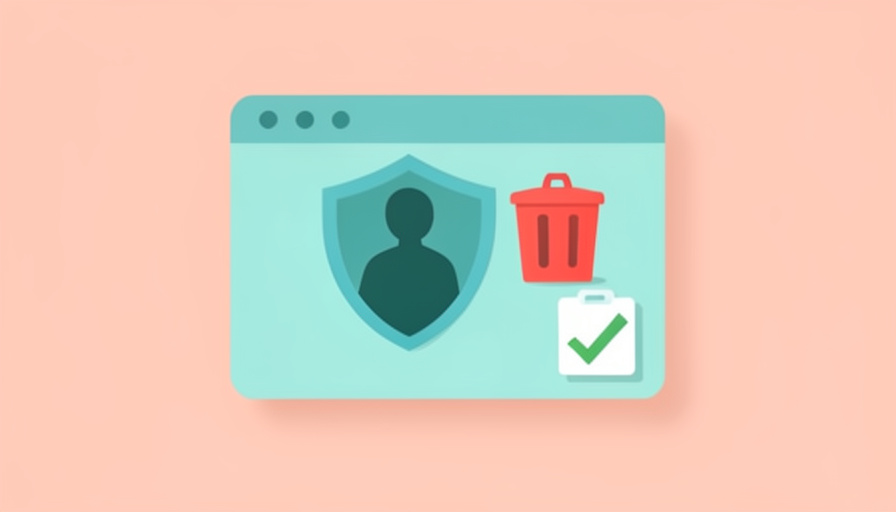 A browser window showing a shielded profile, a delete trash icon, and a verification checkmark
