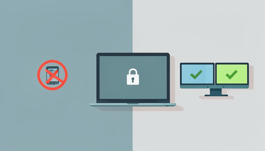 A locked work laptop with a blocked video path to a DisplayLink dock beside a working dual-monitor Alt Mode dock