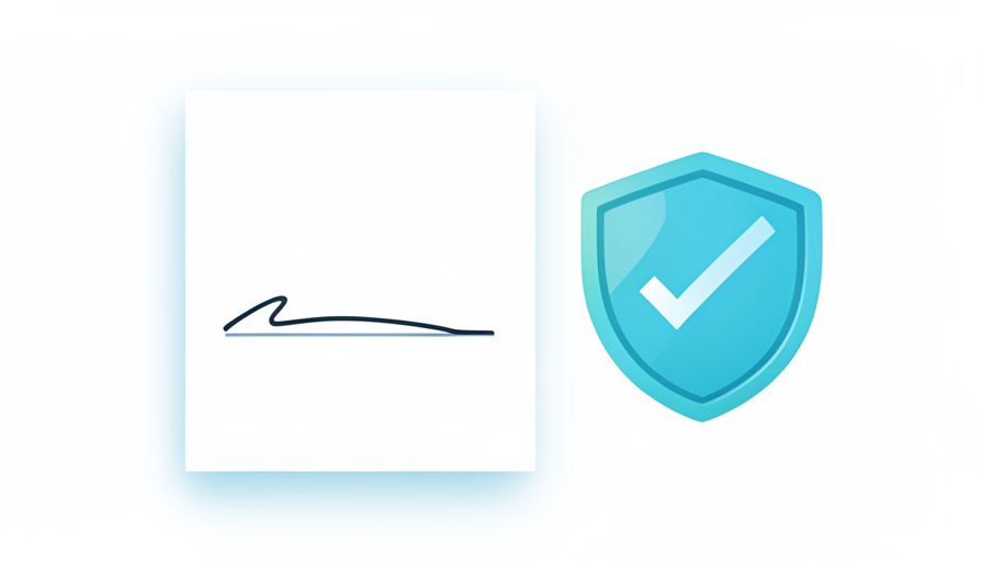 Conceptual illustration of a signed document beside a shield with a checkmark, evoking a verified e-signature with predictable, low-fee pricing