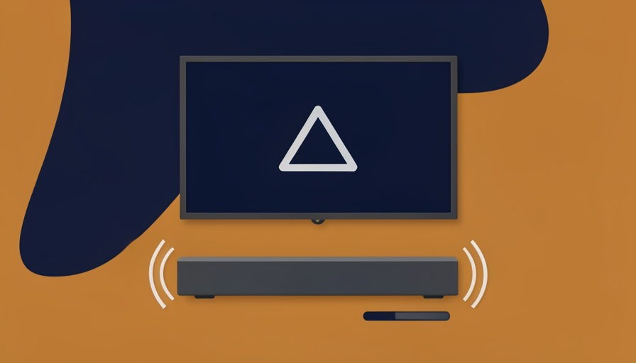 Conceptual illustration of a TV screen and a soundbar with a picture symbol and a sound-wave symbol offset from each other and a small adjustment slider, evoking fixing audio lip sync delay over eARC
