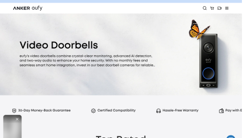 eufy video doorbell collection page highlighting local storage with no monthly subscription