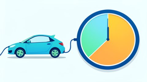 Conceptual illustration of an EV charging beside a clock split into cheaper and pricier time bands, evoking a time-of-use electricity plan