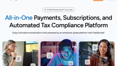 FastSpring merchant-of-record platform homepage for selling software and subscriptions globally