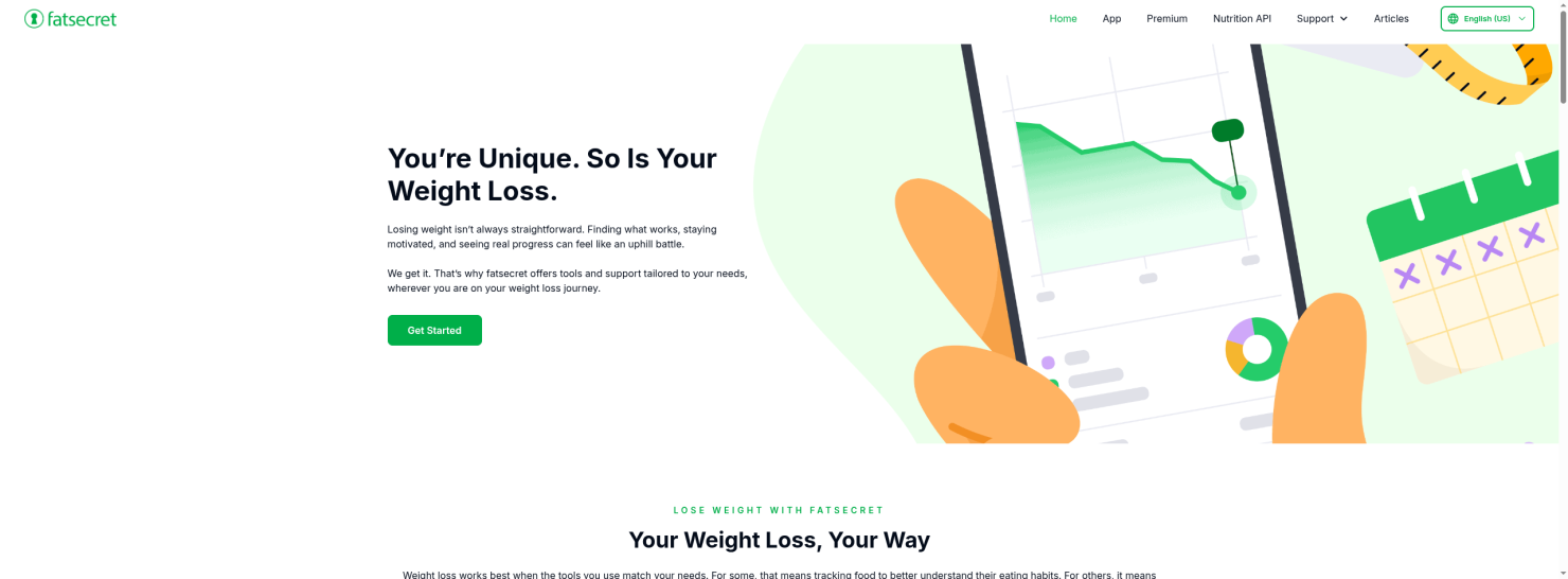 FatSecret calorie counter homepage