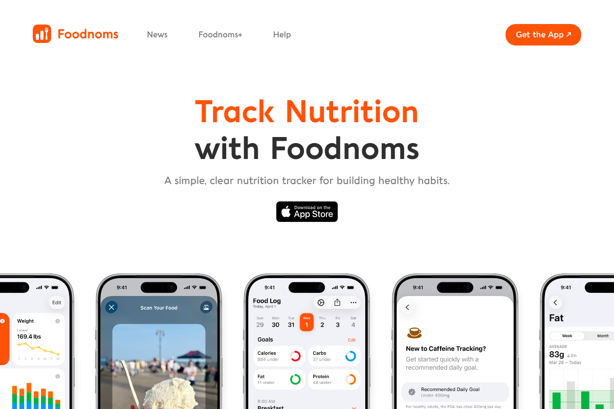 FoodNoms nutrition tracker homepage