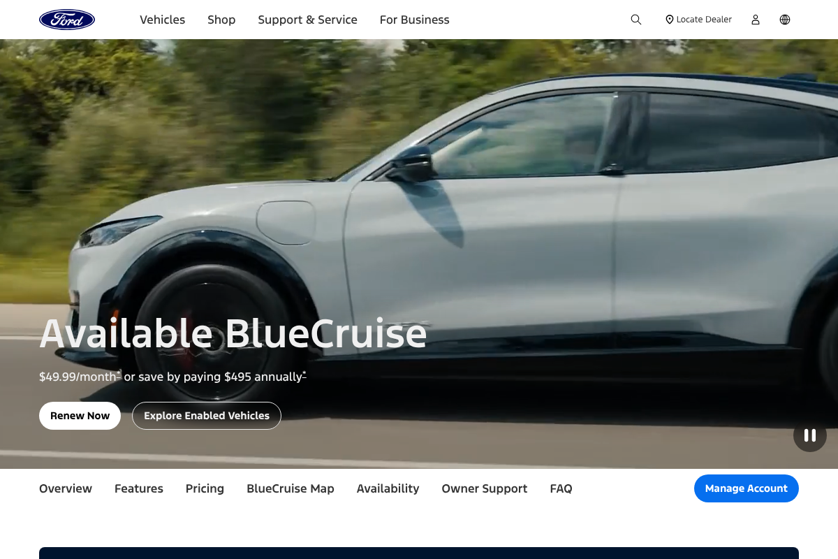 Ford BlueCruise hands-free driving feature page