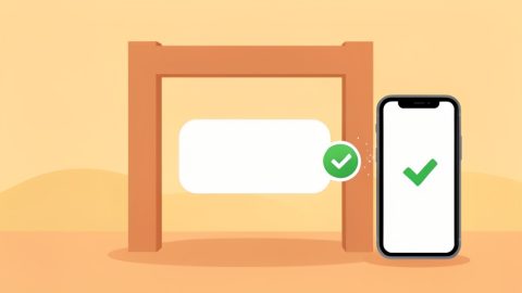 Conceptual illustration of a blank message bubble carrying a green checkmark passing through a checkpoint gate to a phone, evoking a verified registered business text being delivered