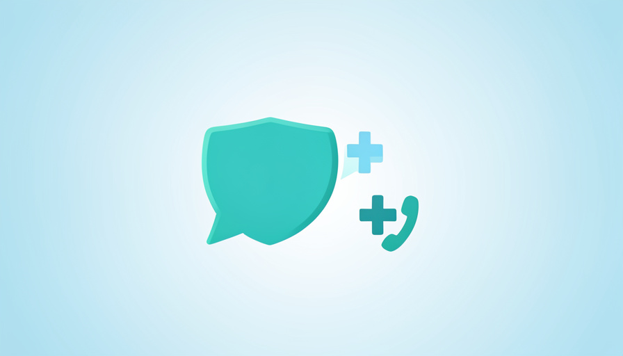 Conceptual illustration of a clinic reception desk with a phone handset and a shielded message bubble, evoking compliant patient texting