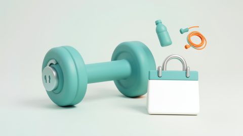 Conceptual illustration of a dumbbell beside a flexible open padlock and a calendar with no long lock-in, evoking a no-contract gym option