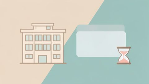 Conceptual illustration of a hotel building beside a credit card with a faded duplicate card and an hourglass, evoking a temporary authorization hold that looks like a double charge