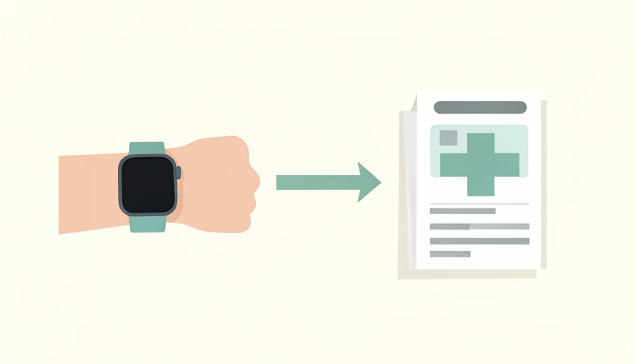 A fitness tracker on a wrist beside an HSA card and a doctor's note showing when the device becomes reimbursable