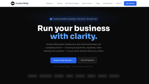 Invoice Ninja open-source invoicing homepage