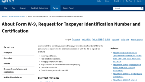 IRS About Form W-9 page