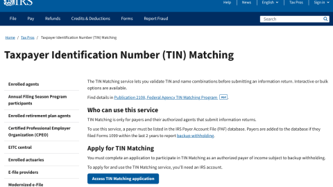 IRS TIN Matching program page