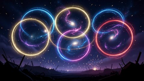 Conceptual illustration of multiple glowing comic-style portals converging over a dark cosmic battlefield, evoking a multiverse crossover