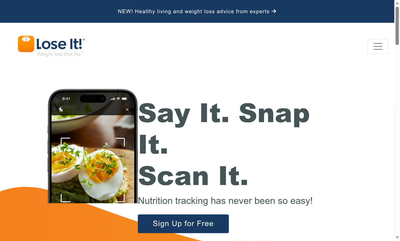 Lose It weight loss app homepage
