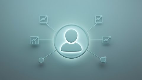 Conceptual illustration of a single subscriber profile icon at the center of connected analytics nodes, evoking subscriber-first email tracking for creators