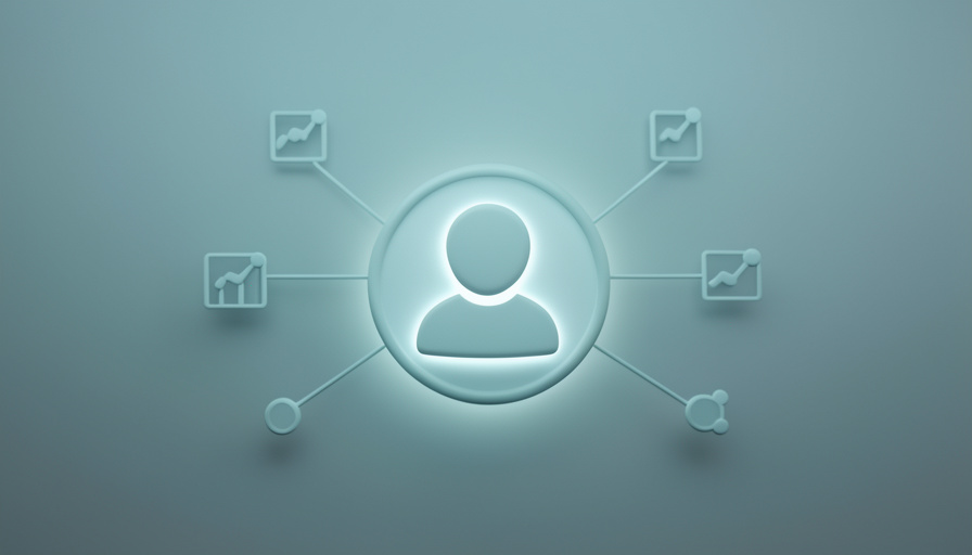 Conceptual illustration of a single subscriber profile icon at the center of connected analytics nodes, evoking subscriber-first email tracking for creators