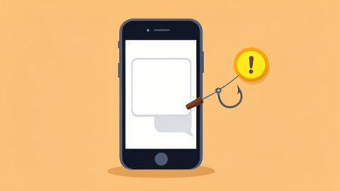Conceptual illustration of a phone showing a one-time code message being pulled by a fishing hook with a warning symbol, evoking a verification-code marketplace scam