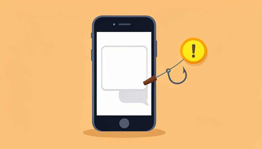 Conceptual illustration of a phone showing a one-time code message being pulled by a fishing hook with a warning symbol, evoking a verification-code marketplace scam
