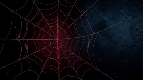 Conceptual illustration of an eerie glowing spiderweb in shadow with a torn comic-page texture, evoking horror comics