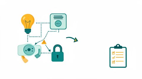 Smart-home device icons connected to two hubs with a broken link and a rebuild checklist
