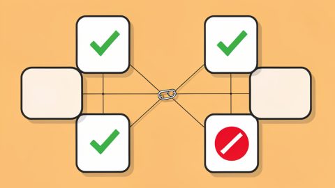 Conceptual illustration of a video-call link branching to several blank device screens, most showing a green checkmark and one showing a red no symbol, evoking a link that works for some but not others
