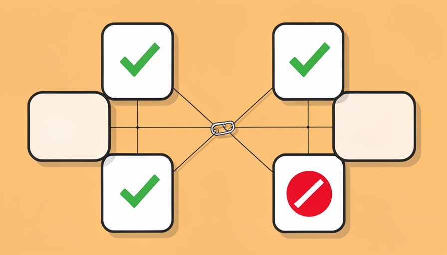 Conceptual illustration of a video-call link branching to several blank device screens, most showing a green checkmark and one showing a red no symbol, evoking a link that works for some but not others