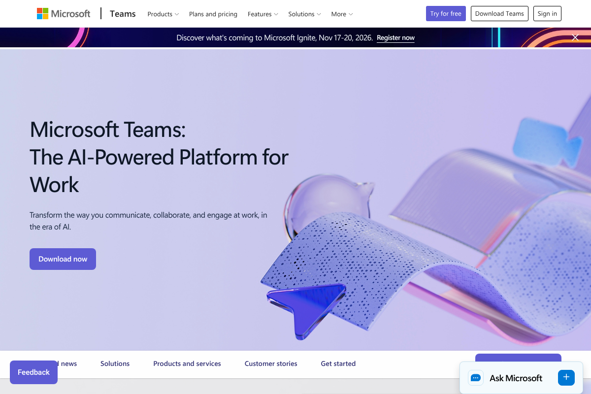 Microsoft Teams homepage