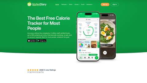 MyNetDiary calorie counter homepage