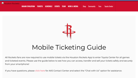 NBA team mobile ticketing guide explaining app-based entry and ticket transfer