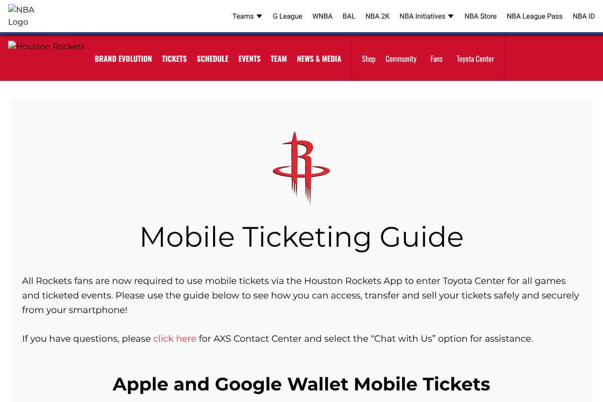 NBA team mobile ticketing guide explaining app-based entry and ticket transfer