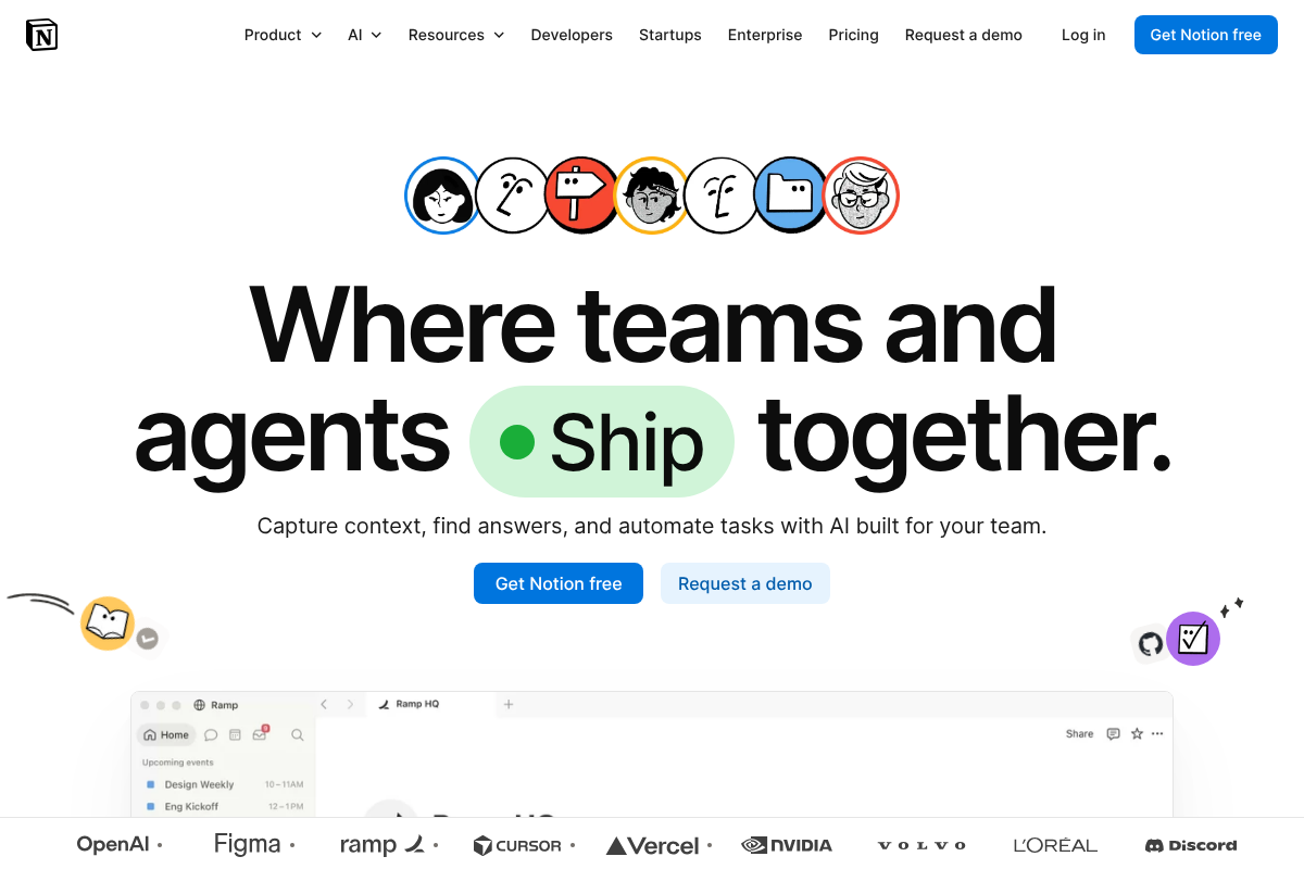 Notion product page, an all-in-one workspace used for content calendars and databases